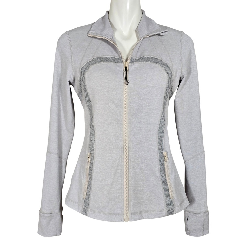 Lululemon Women's Define Jacket Heathered Light Grey Full Zip Thumbholes 10